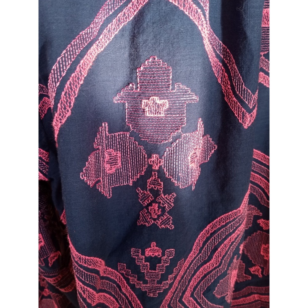 Anthropologie Pink Embroidered Navy Blue Cotton Button Down Shirt Top sz M - Picture 8 of 16